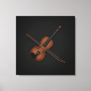 Trompe L'oeil Violin med Bow på 24x24 svart överka Canvastryck