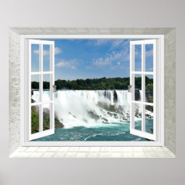 Trompe l'oeil Waterfall Fake Window View Poster