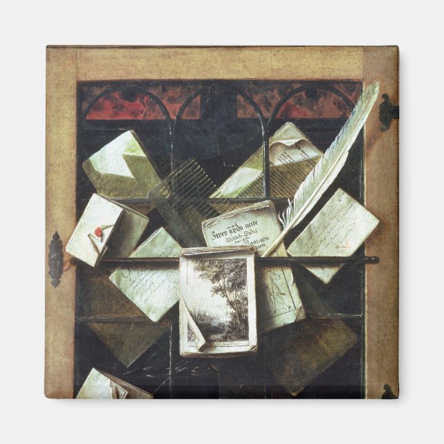 Trompe l'oeil with brev and notebooks, 1665 magnet (Framsidan)
