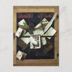 Trompe l'oeil with brev and notebooks, 1665 vykort