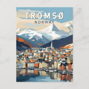 Tromso Norge Travel Art Vintage Vykort