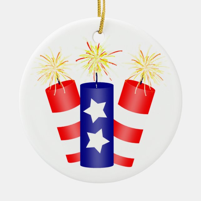 Tron Firecrackers för den 4 juli Julgransprydnad Keramik (Framsidan)