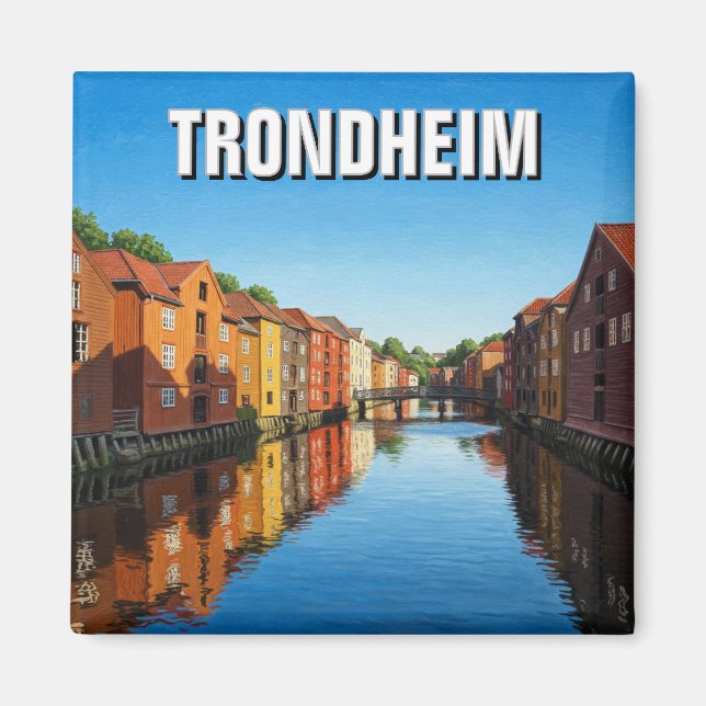 Trondheim Bakklandet Norge Travel Magnet (Framsidan)