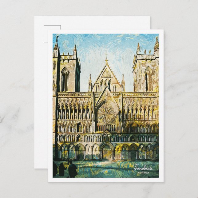 Trondheim Norge Bevackra Oljemålning City Vykort (Fram/baksida)