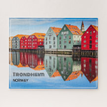 Trondheim Norge Fjord Red and Grönt Homes Framed