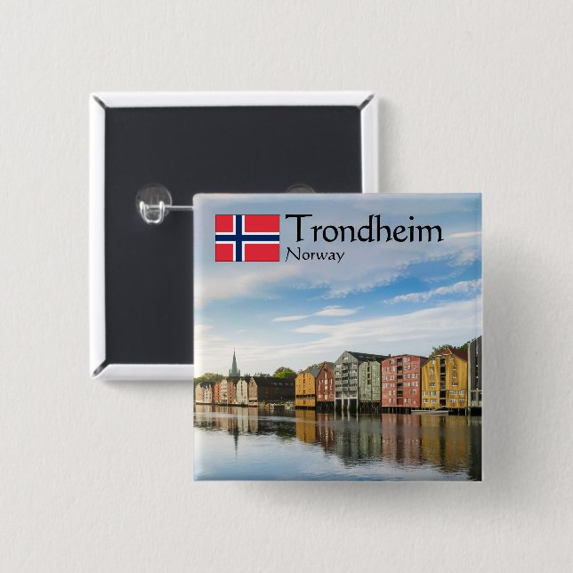Trondheim Norge Souvenir Knapp (Framsida & baksida)