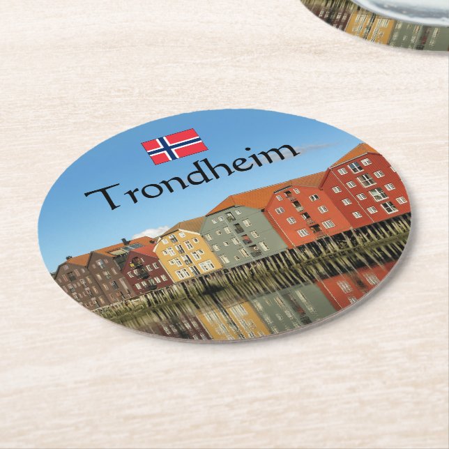 Trondheim Norge Souvenir Underlägg Papper Rund (Vinklad)