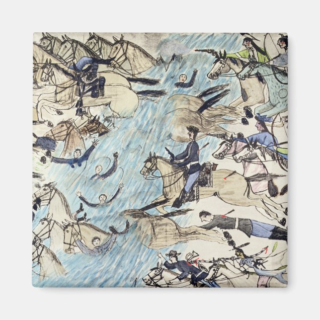 Troperer som färdas över floden (bläck på lastplan magnet (Framsidan)