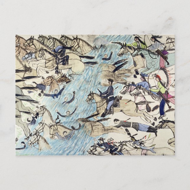 Troperer som färdas över floden (bläck på lastplan vykort (Framsida)