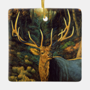 Trophy Bull Elk i höst Julgransprydnad Keramik
