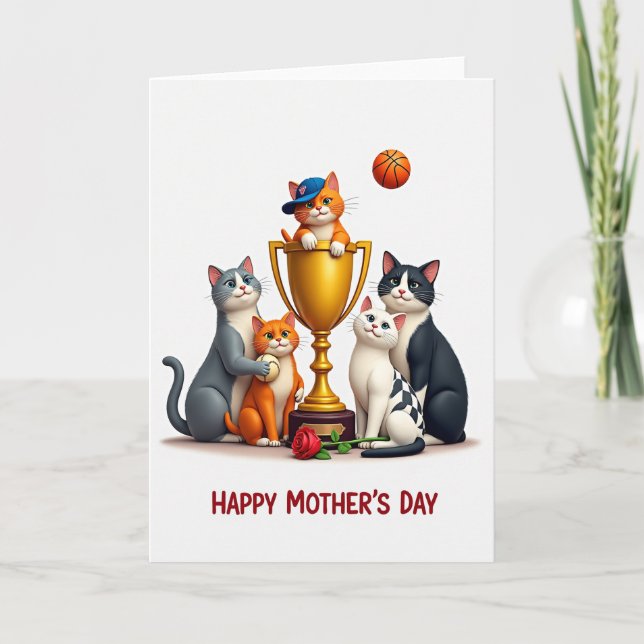 Trophy Cats Mothers Day Celebration Card Kort (Framsida)