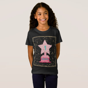 Trophy & Namn Black Rosa Star Girly Modern T Shirt