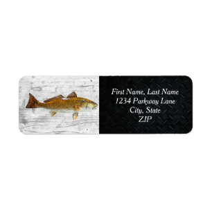 Trophy Redfish Angler Saltwater Fishing Adress Returadress Etikett
