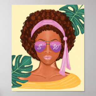 Tropical African American Beach Beauty Retro Tropi Poster