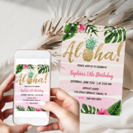 Tropical Aloha Birthday Bjud Hawaiian Inbjudan
