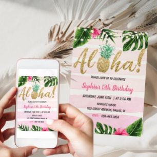 Tropical Aloha Birthday Bjud Hawaiian Inbjudan
