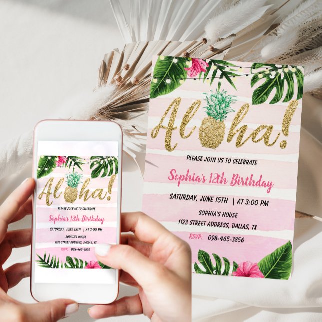 Tropical Aloha Birthday Bjud Hawaiian Inbjudan (Skapare uppladdad)