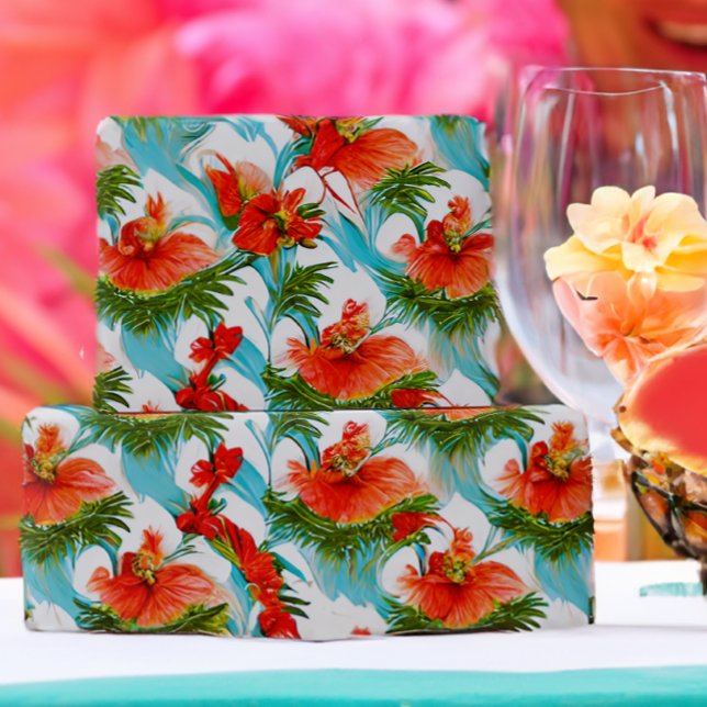 Tropical Aloha Blommigt Botanical Watercolor Presentpapper (Skapare uppladdad)