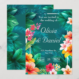 Tropical Aloha Blommigt Greenery Bröllop Inbjudningar
