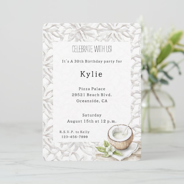 Tropical Aloha Coconut Flower Birthday Inbjudningar (Stående Fram)
