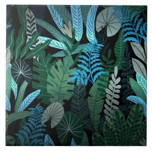 Tropical Aloha Exotic Blue Jungle Mönster vid natt Kakelplatta