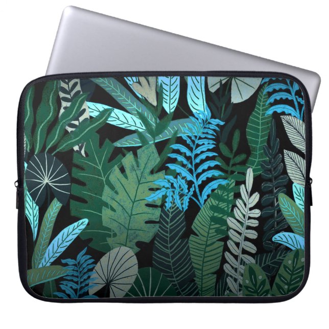 Tropical Aloha Exotic Blue Jungle Mönster vid natt Laptop Fodral (Framsidan)