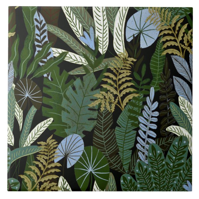 Tropical Aloha Exotic Grönt Jungle Mönster Kakelplatta (Framsidan)
