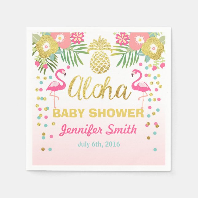 Tropical Aloha Flamingo Baby Shower Pappersservett (Framsidan)