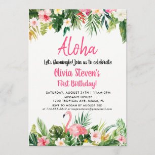 Tropical Aloha Flamingo Birthday-inbjudan Inbjudningar