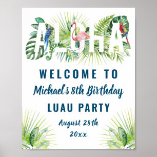 Tropical Aloha Flamingo Luau Birthday Välkommen Poster