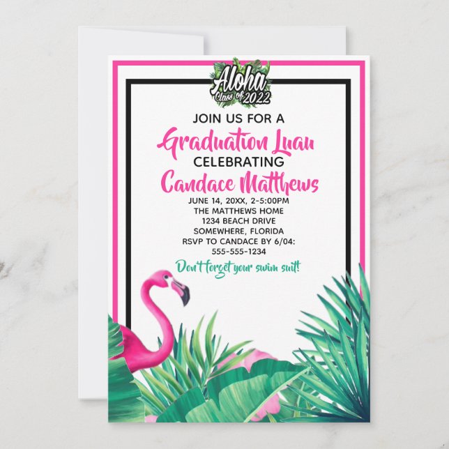 Tropical Aloha Flamingo Studenten Luau 2022 Inbjudningar (Framsida)