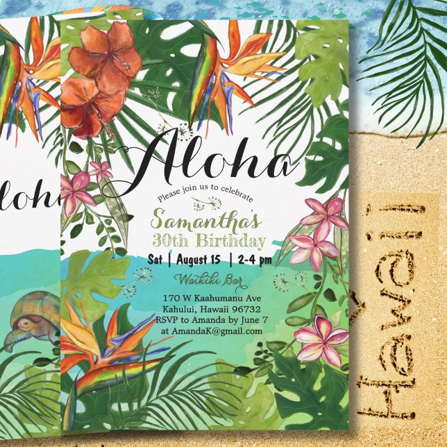 Tropical Aloha Hawaiian Floral 30th Birthday  Inbjudningar (Tropical Aloha Hawaiian Floral 30th Birthday Invitation)