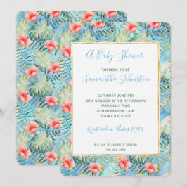 Tropical Aloha Hibiscus Blommigt Baby Shower Inbjudningar