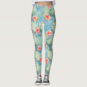 Tropical Aloha Hibiscus Blommigt Leggings