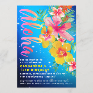 Tropical Aloha Luau Födelsedagsfest Inbjudningar