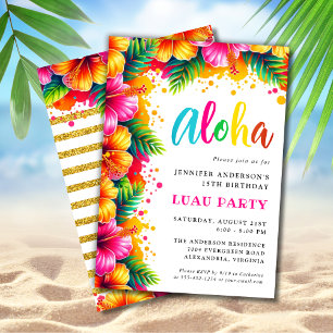 Tropical Aloha Luau Födelsedagsfest Inbjudningar