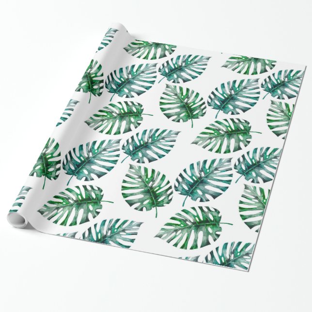 Tropical Aloha Monstera Lövs Mönster Presentpapper (Utrullad)
