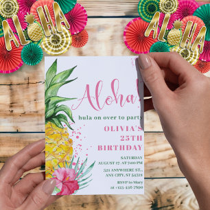 Tropical Aloha Pineapple Blommigt Luau Birthday Inbjudningar