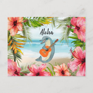 Tropical Aloha tänker på dig Dolphin Guitar Vykort
