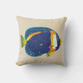 Tropical Angelfish Illustration Bright Blue Gult Kudde