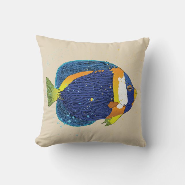 Tropical Angelfish Illustration Bright Blue Gult Kudde (Framsida)
