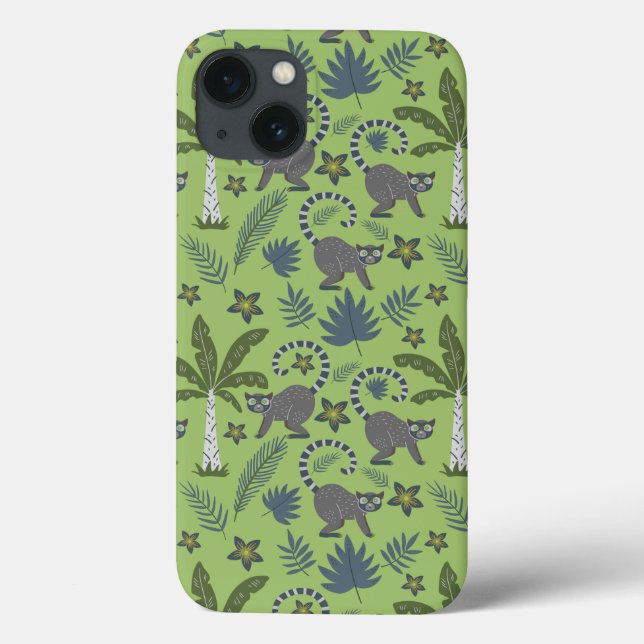 Tropical animals seamless pattern green and grey (Baksida)