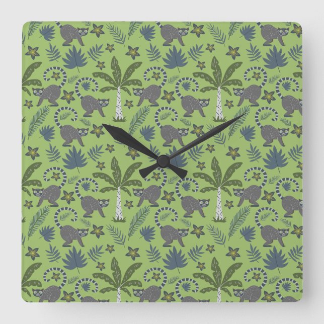 Tropical animals seamless pattern green and grey fyrkantig klocka (Framsida)