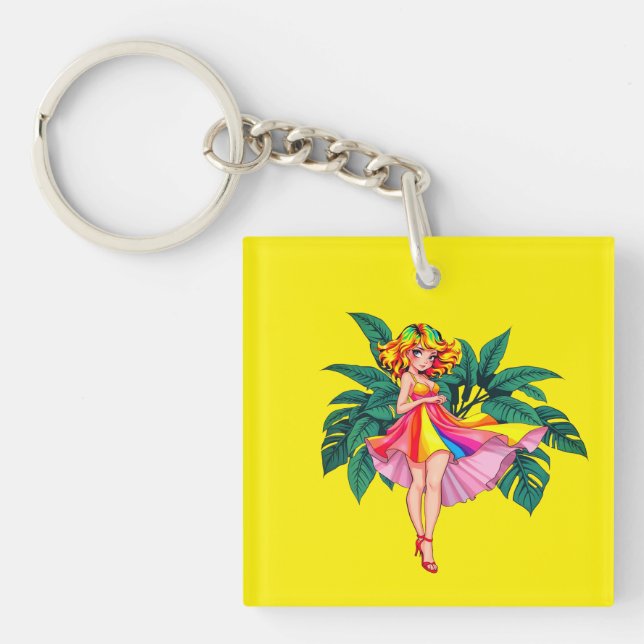 Tropical Anime-flicka regnbågsdräkt Fyrkantig Akry (Framsidan)