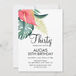 Tropical Anthurium & Monstera Watercolor Birthday Inbjudningar