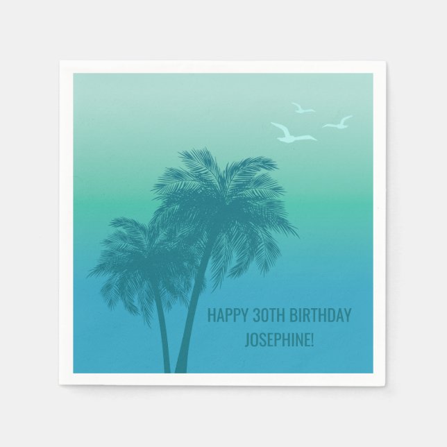 Tropical Aqua Blue Palm Trees Happy Birthday Pappersservett (Framsidan)