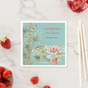 Tropical Aqua Koi Bamboo Blommigt Chinoiserie Anpa Pappersservett