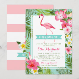 Tropical Aqua Rosa Flamingo Aloha Girl Baby Shower Inbjudningar
