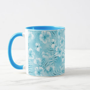 Tropical Aqua White Orchids Hibiscus Blommigt Mugg