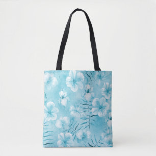 Tropical Aqua White Orchids Hibiscus Blommigt Tygkasse